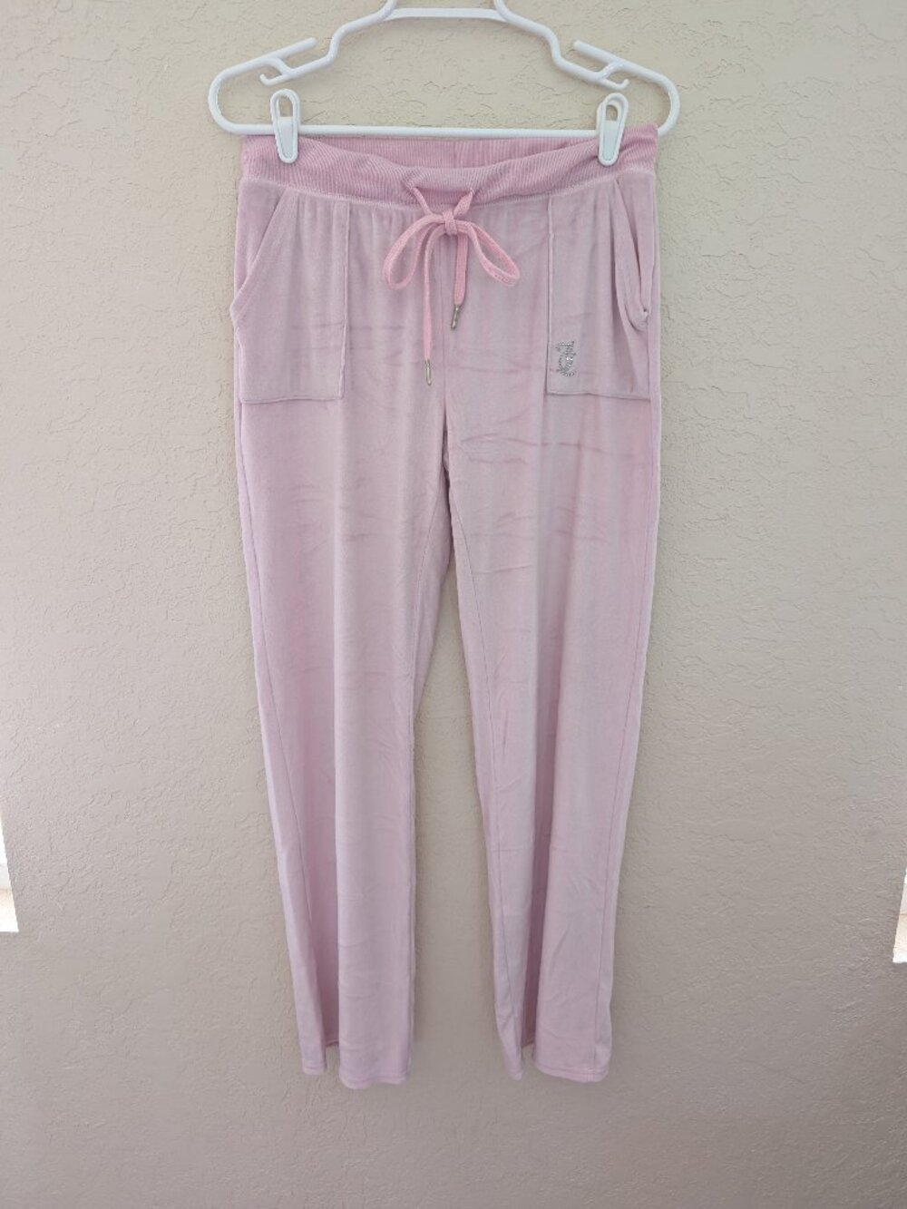 Juicy Couture Velour Track Pants Pink Rhinestone Bling Size M Y2K Lowrise
